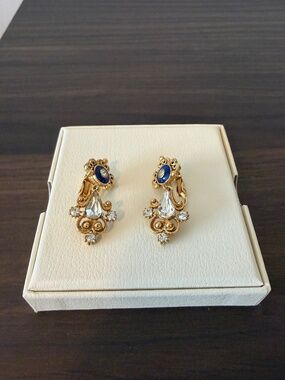 Florenza Signed Vintage Rhinestone Clip On Earrings